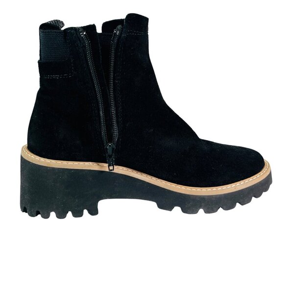 Santorini Size 7 NEW Black Suede Chunky Lug‑Sole Ankle Boots w/ Side Zip - Picture 2 of 9